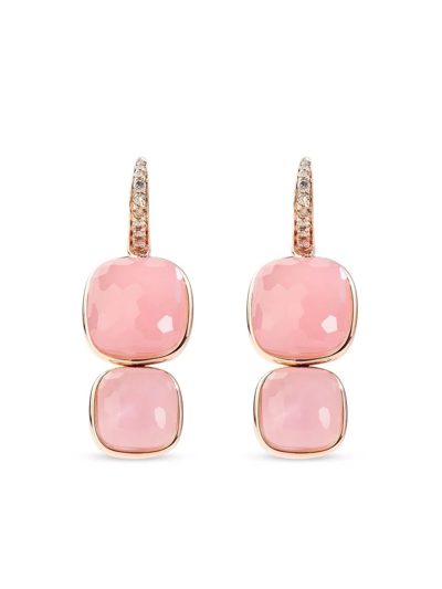 Shop Pomellato 18kt Rose Gold Nudo Diamond Drop Earrings In Pink