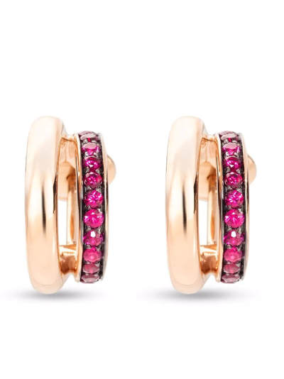 Shop Pomellato 18kt Rose Gold Iconic Ruby Double Band Earrings In Pink