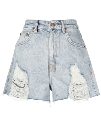 Shop Ksubi High-waisted Distressed Denim Shorts In Blau