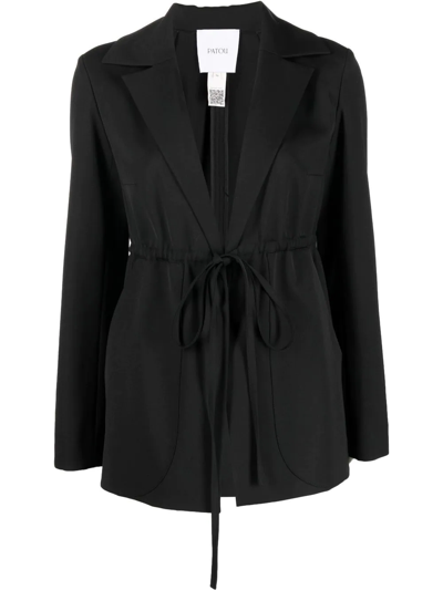 Shop Patou Tie-waist Tailored-cut Blazer In Black