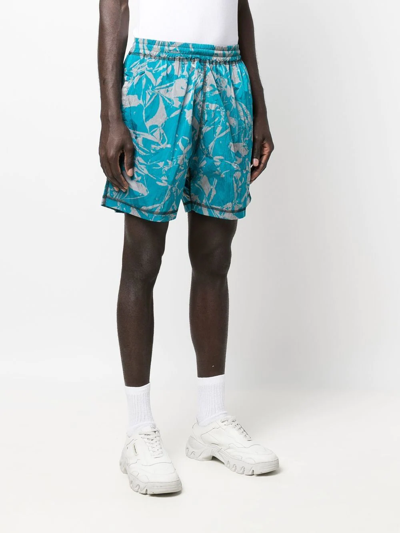 Shop Aries Abstract Pattern Elasticated Shorts In Blau