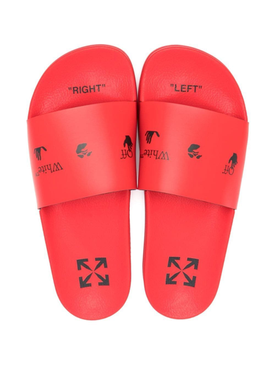 Shop Off-white Logo-print Open-toe Slides In Red
