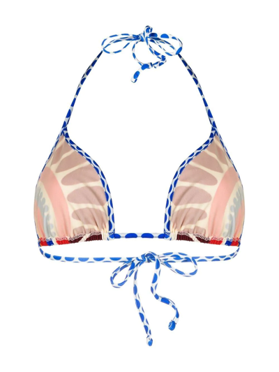La Doublej Abstract Print Halterneck Bikini Top In Rot