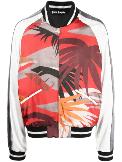 Shop Palm Angels Palm Tree-print Bomber Jacket In Rot