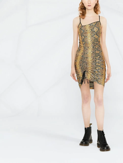 Gcds Snakeskin Print Gathered Mini Dress In Gelb
