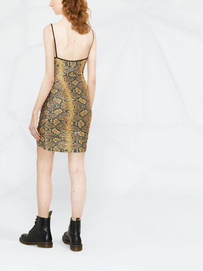 Shop Gcds Snakeskin Print Gathered Mini Dress In Gelb