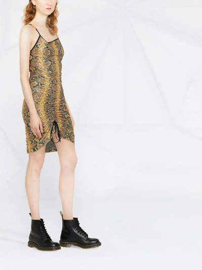 Shop Gcds Snakeskin Print Gathered Mini Dress In Gelb