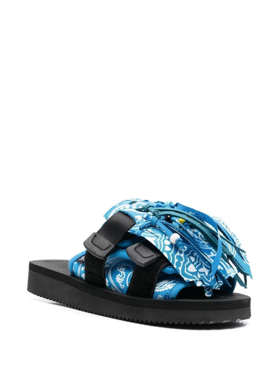 Shop Alanui X Suicoke Paisley-print Fringed Sandals In Blau
