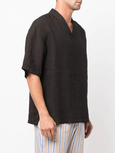 Shop Costumein V-neck Linen Shirt In Schwarz