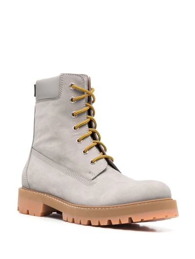 Shop Vetements Trucker Logo-patch Lace-up Ankle Boots In Grau