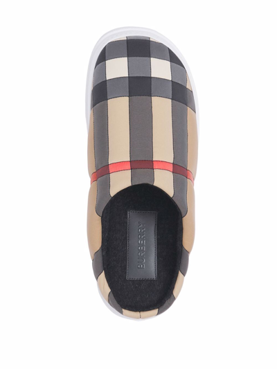 Shop Burberry Checked Slippers In Beige