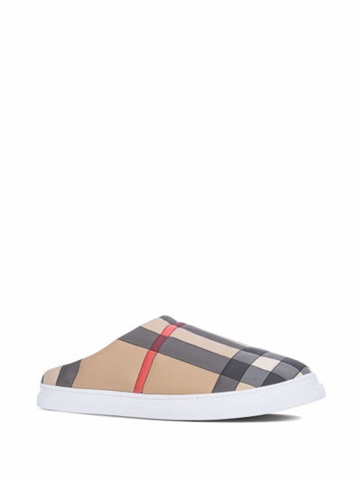 Shop Burberry Checked Slippers In Beige