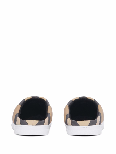 Shop Burberry Checked Slippers In Beige