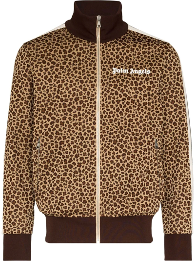 Shop Palm Angels Leopard Jacquard Zipped Jacket In Brown