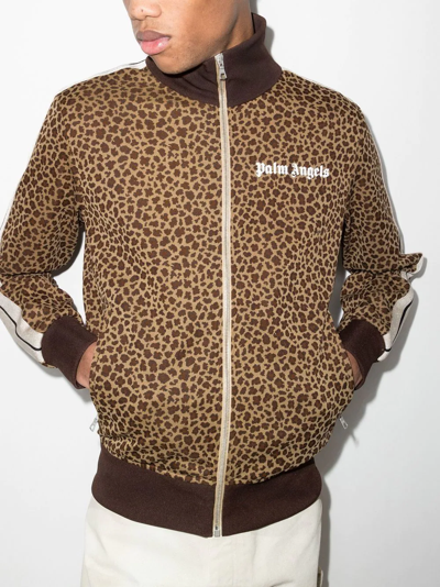Shop Palm Angels Leopard Jacquard Zipped Jacket In Brown