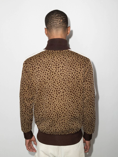 Shop Palm Angels Leopard Jacquard Zipped Jacket In Brown