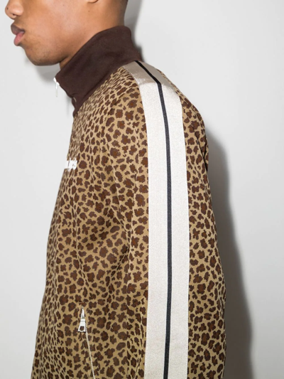 Shop Palm Angels Leopard Jacquard Zipped Jacket In Brown