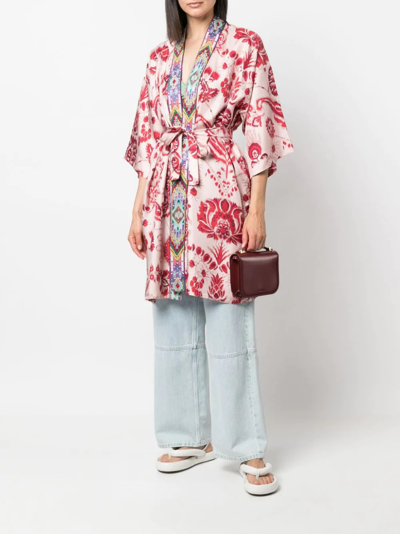 Shop Etro Floral-print Silk Poncho In Rosa