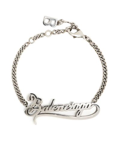 Shop Balenciaga Typo Valentine Chain Bracelet In Silver