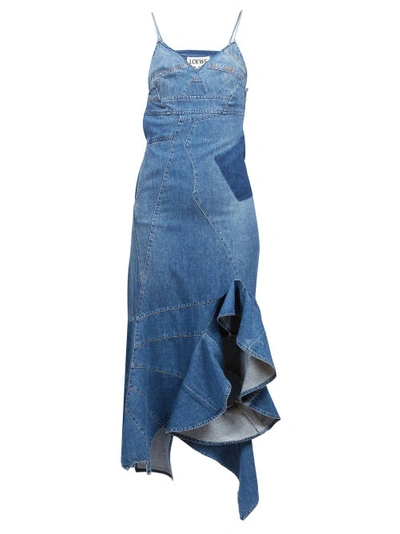 Loewe Asymmetric Cotton Denim Midi Dress In Blue | ModeSens