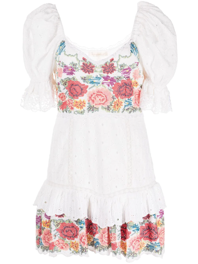 Shop Loveshackfancy Thressey Broderie-anglais Mini Dress In Weiss