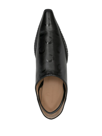 Marine Serre Crescent Moon-print Flat Leather Shoes In Schwarz