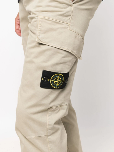 Shop Stone Island Compass-patch Straight-leg Trousers In Nude