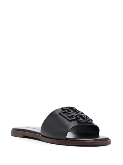 Tory Burch Ines Logo-patch Slides In Schwarz
