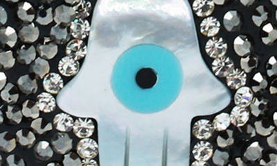 Shop Eye Candy Los Angeles Hamsa Hematite Drop Earrings In Silver