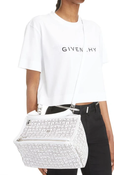 Shop Givenchy Small Pandora Perforated 4g Logo Leather Satchel In Ivory