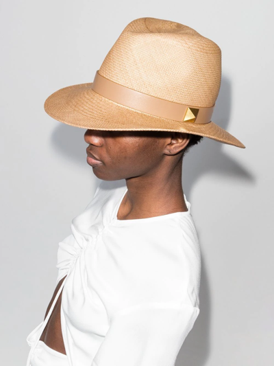 Shop Valentino Roman Stud Sun Hat In Neutrals