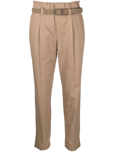 Shop Brunello Cucinelli High-waisted Cropped Trousers In Brown