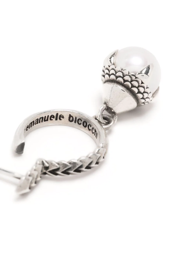 Shop Emanuele Bicocchi Pearl Hoop Earring In Silver