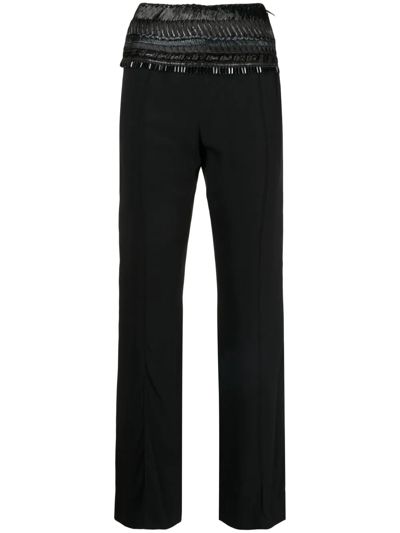 Pre-owned Gianfranco Ferre 2010s Bead-embellished Straight-cut Trousers In Black