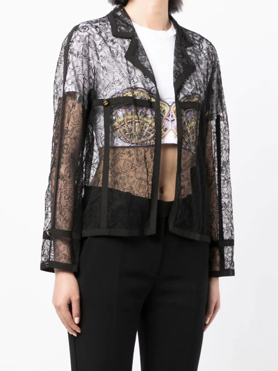 Pre-owned Chanel 1994 Logo-embroidered Lace Jacket In Black
