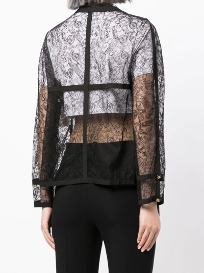 Pre-owned Chanel 1994 Logo-embroidered Lace Jacket In Black