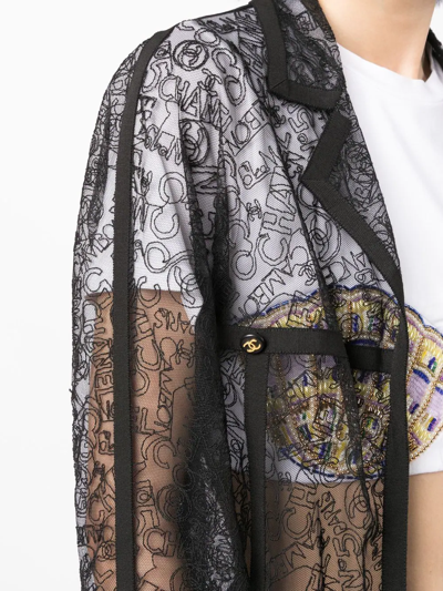 Pre-owned Chanel 1994 Logo-embroidered Lace Jacket In Black
