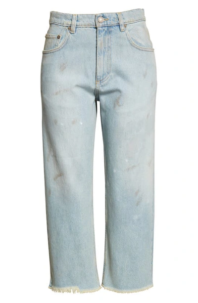 Shop Erl Unisex Fray Crop Hem Wide Leg Jeans In Light Blue