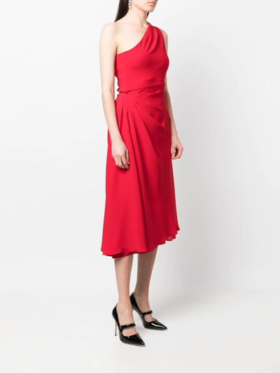 Pre-owned Dior 2010  Gathered One-shoulder Silk Dress In Red