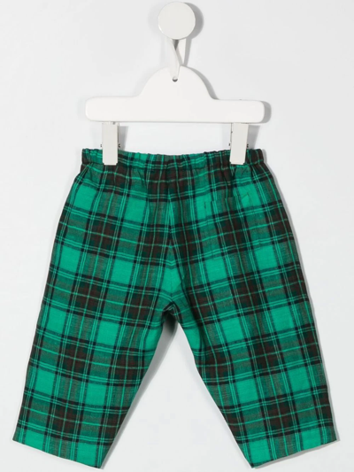 Shop Bonpoint Check-print Linen Trousers In Green