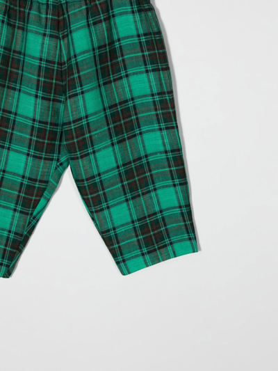 Shop Bonpoint Check-print Linen Trousers In Green