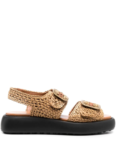 Tod's Woven 45mm Sandals In Beige Raffia In Brown