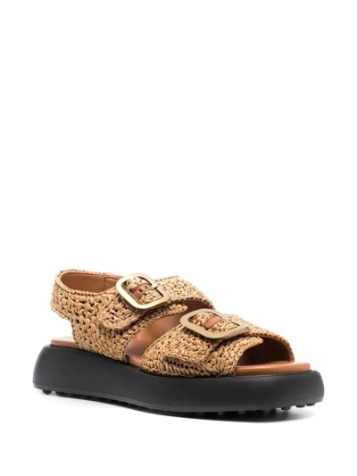 Shop Tod's Woven Raffia 45mm Sandals In Brown