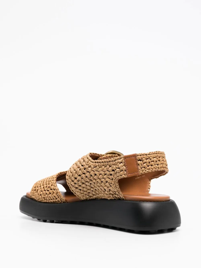 Tod's Woven 45mm Sandals In Beige Raffia In Brown