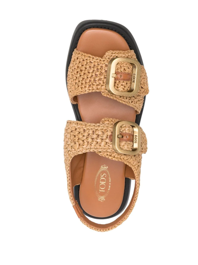 Shop Tod's Woven Raffia 45mm Sandals In Brown