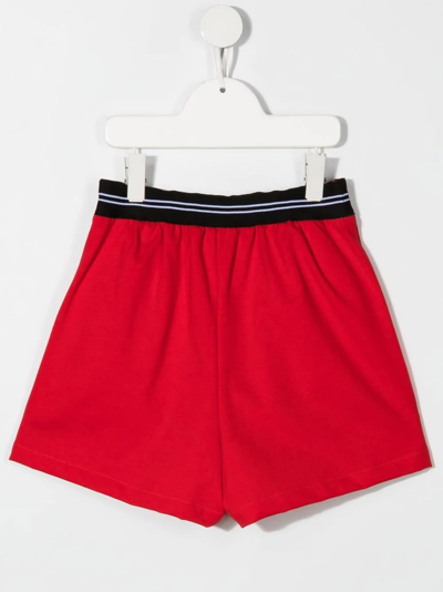 Shop Msgm Logo-waist Frilled-trim Shorts In Red