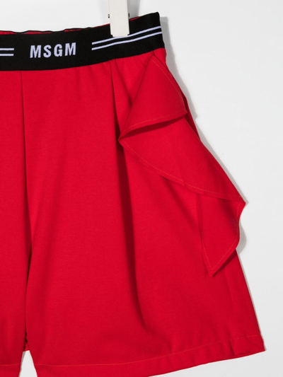Shop Msgm Teen Logo-print Ruffled Shorts In Red