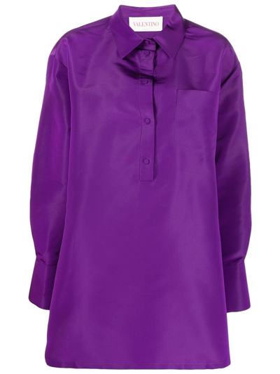 Shop Valentino Long-sleeve Button-up Shirt In Purple