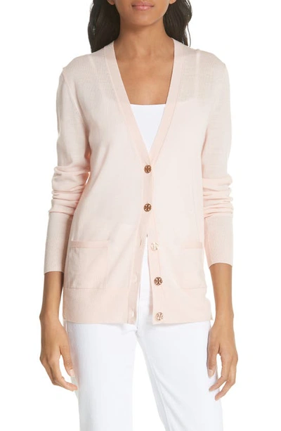 Shop Tory Burch Madeline Merino Wool Cardigan In Ballet Pink