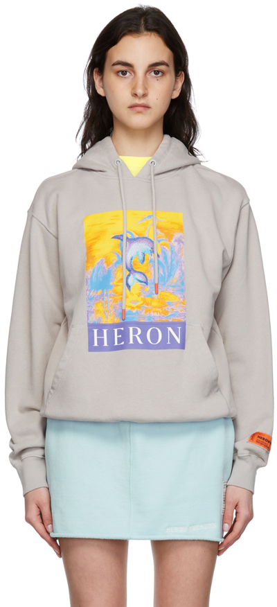 Shop Heron Preston Grey Cotton Hoodie In 918 Grey Yellow